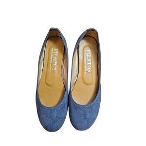 Pilatos Ballerina Flats Blue Suede Leather Luxury Women Size 37 6.5